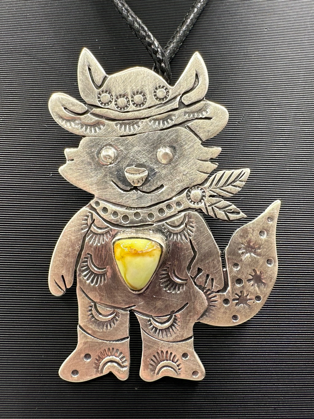 Palomino Turquoise Sterling Silver 925 Cat Kitty Shepherd Hook Western Pendant